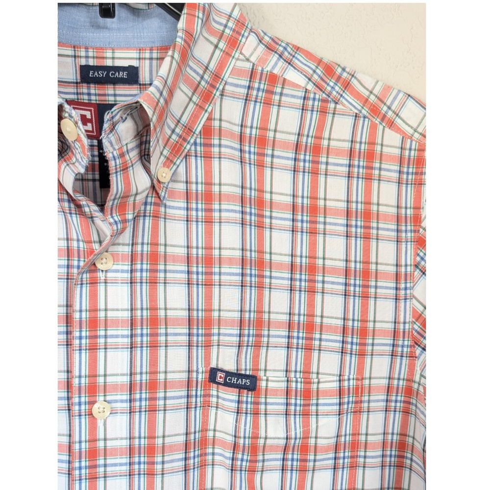 Chaps Mens Large Plaid Short‎ Sleeve Button Down Easy Care Shirt Vintage Y2K